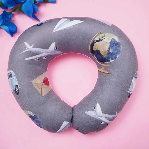 Personalized Airplane Printed Neck Pillow with Box Pouch Combo for Kids